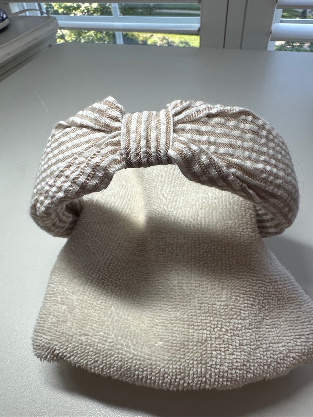 J. Crew Factory Beige and White Striped Seersucker Knotted Headband
